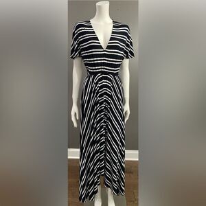 Bebe Black & White striped Flowy Maxi Dress V-neck short sleeve Size S/P